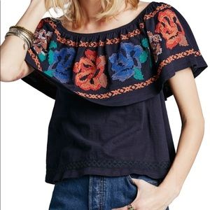 Free People Embroidered Off The Shoulder Top